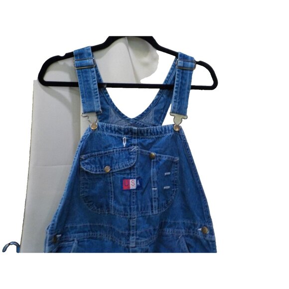 Vtg 90's USA Works 9 Pkt Bib Overalls 38x30 Blue Denim Farm Carpenter Work Wear - Picture 2 of 7